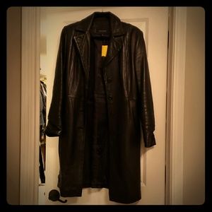 Long black leather coat. Classic